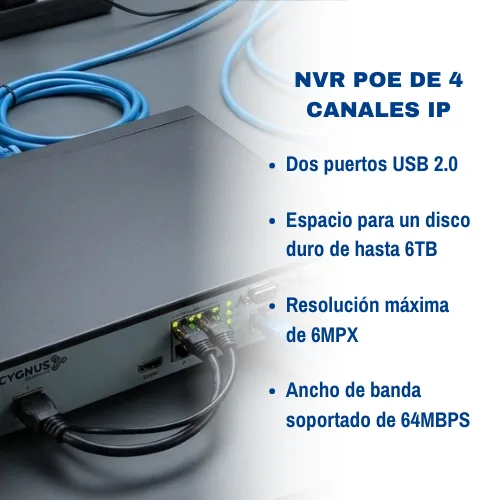 NVR PoE de 4 canales Cygnus