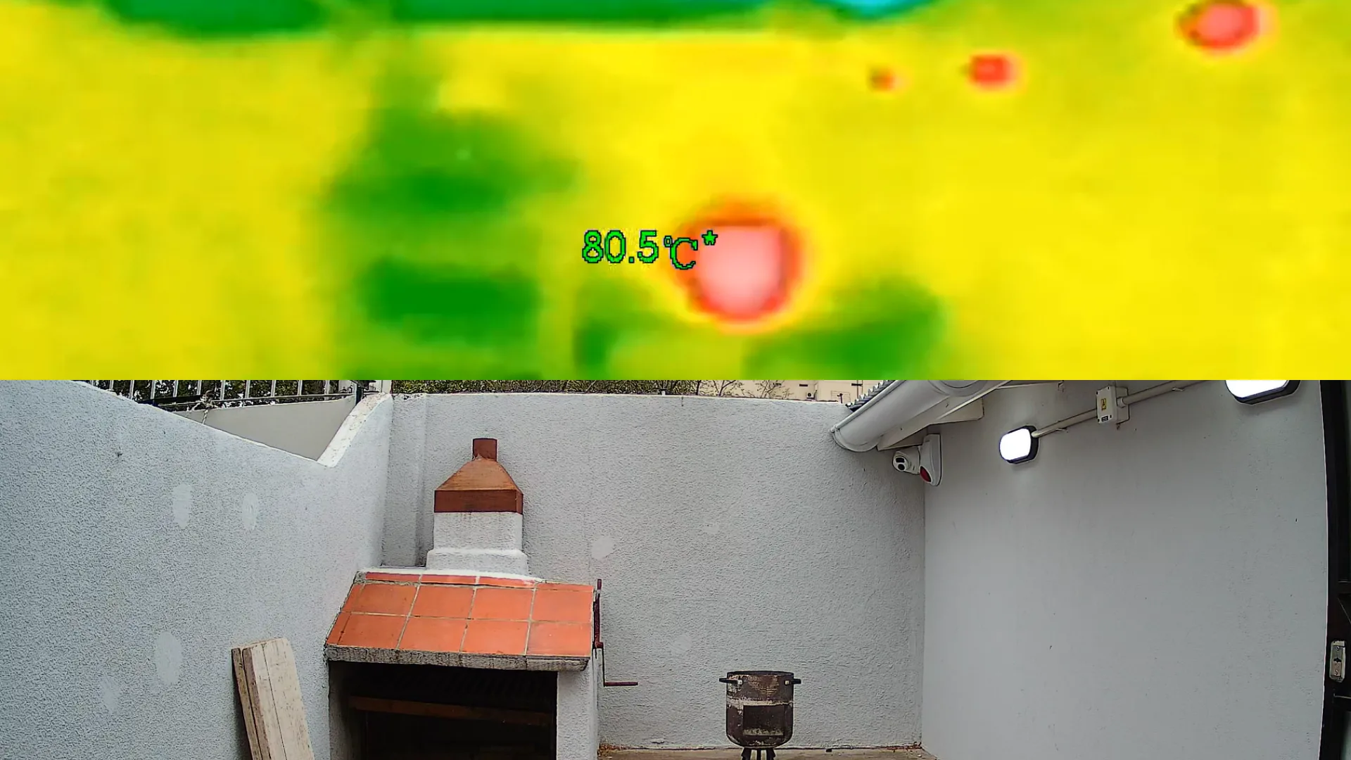 Ejemplo de la visión biespectral de la cámara detectora de llama - Detección de incendios por video, disponible en MAFP Tecnología